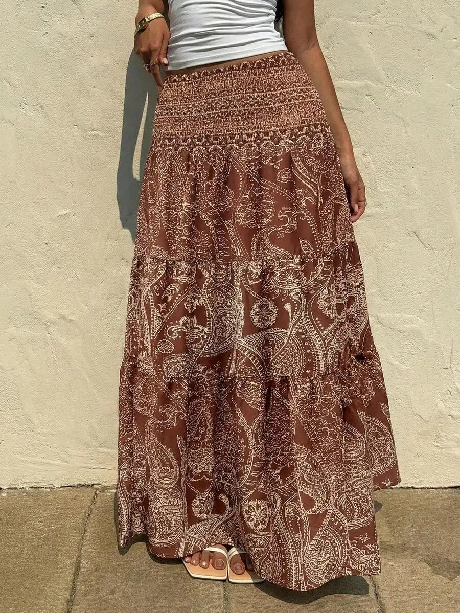 

Bohemian Printed Maxi Skirt Casual Daily Vacation Wear Spring Summer