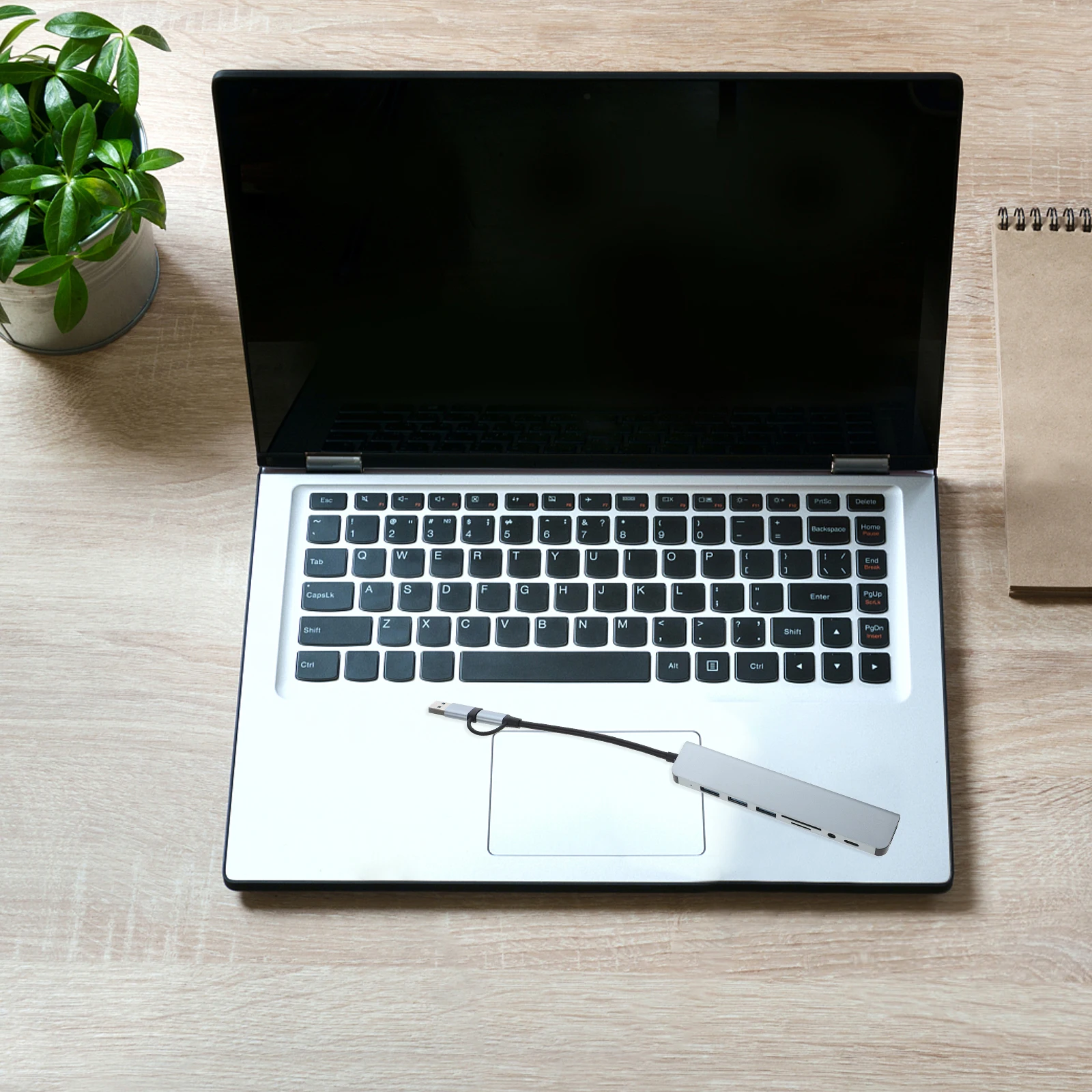 

Type-C 8-in-1 Dual Head Hub Adapter Laptop Fast Data Transfer USB Connectors Splitter Multiple Ports Expander Portable Design