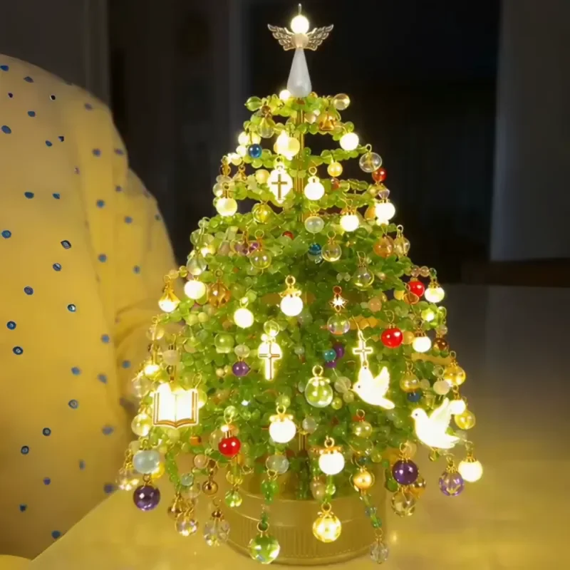 Handmade Beaded Christmas Tree DIY Kit Multi Colored Beads Desktop Decoration Ornament Freely Match Small Gift for Holiday