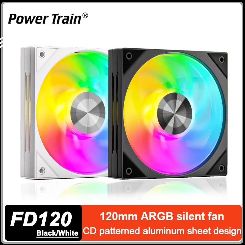 Power Train FD120 120mm ARGB PC Case Fan Low Noise PWM Smart CPU Cooling Fan Center CD Pattern Design