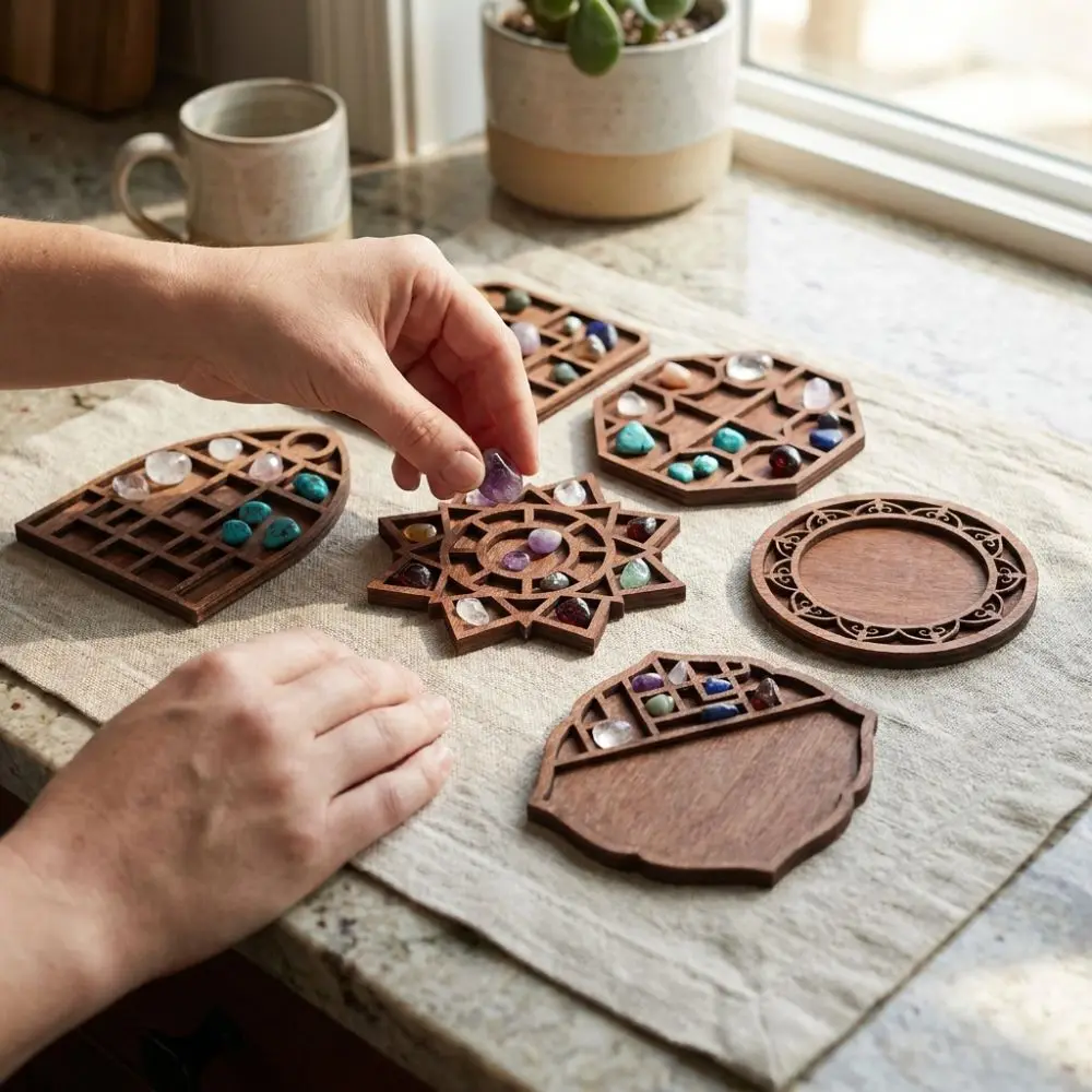 Wooden Mini Jewelry Holder Variety Grids Multiple Compartments Goods Display Rack Ore Specimen Storage Vintage Style