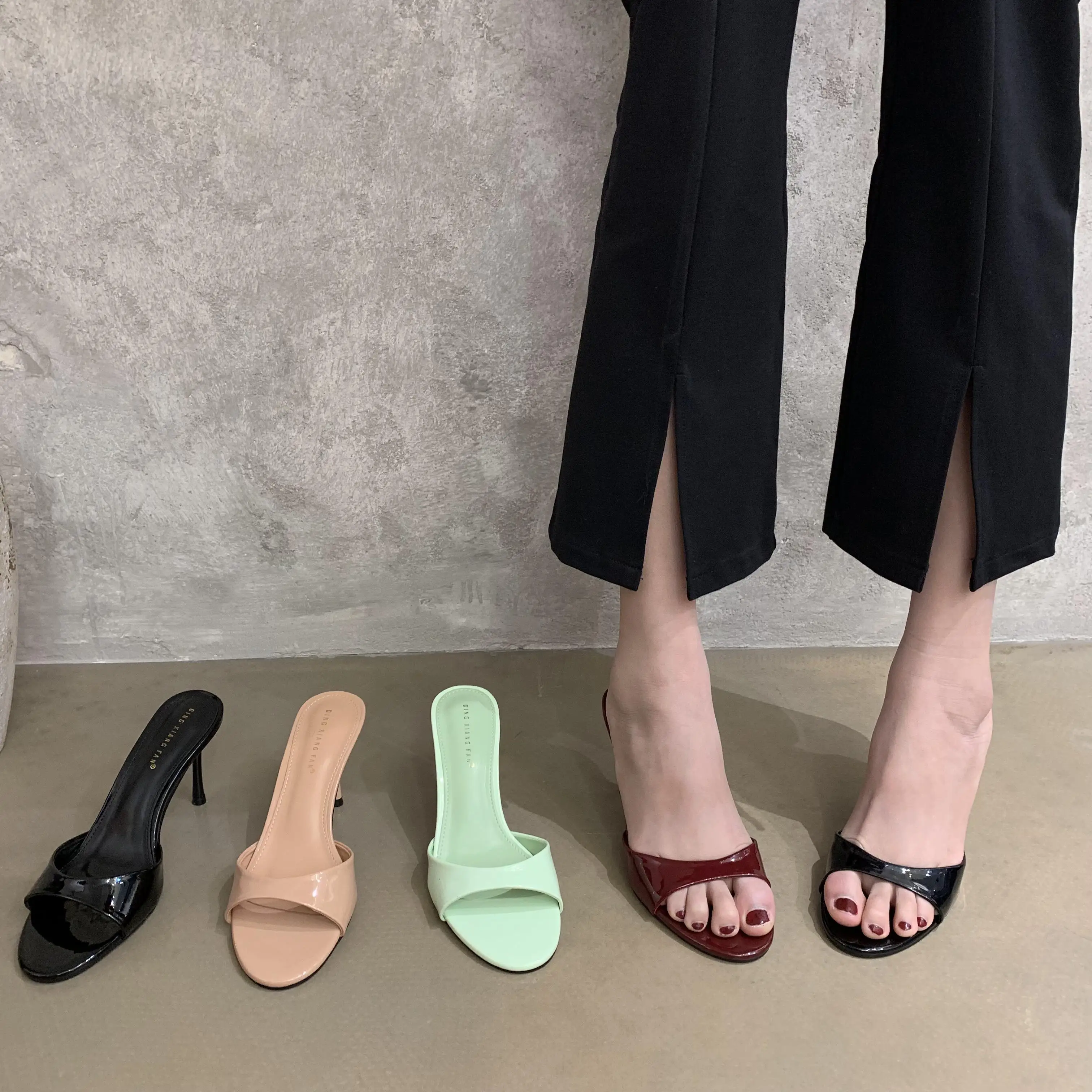 

Plus Size 2025 Women Summer New Luxury Brand High Heel Sandals Versatile Simple Slim Heel Sandals Slippers