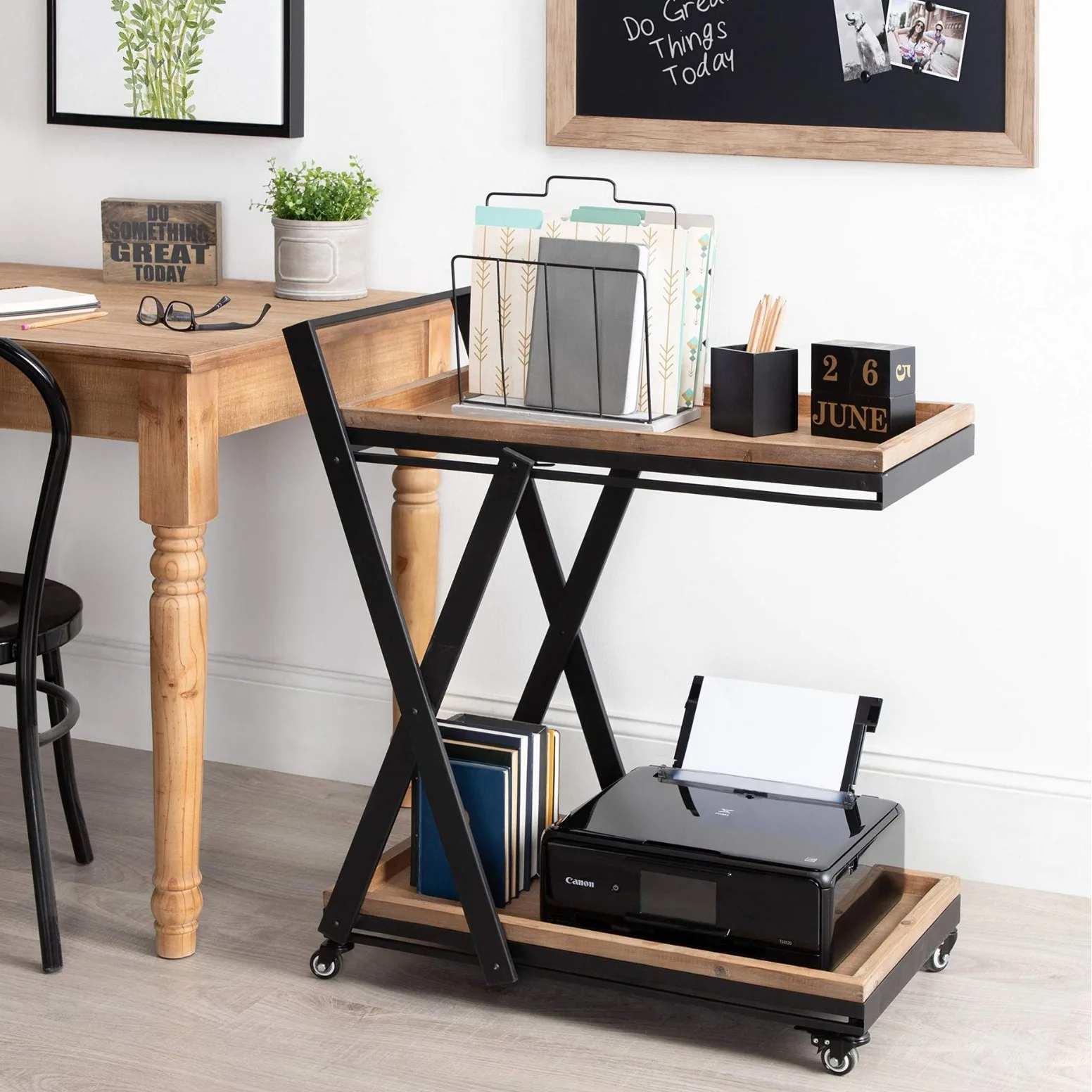Wrought iron home decoration trolley, storage of idle items, balcony, living room, garden, potted plants, two-layer wooden stora
