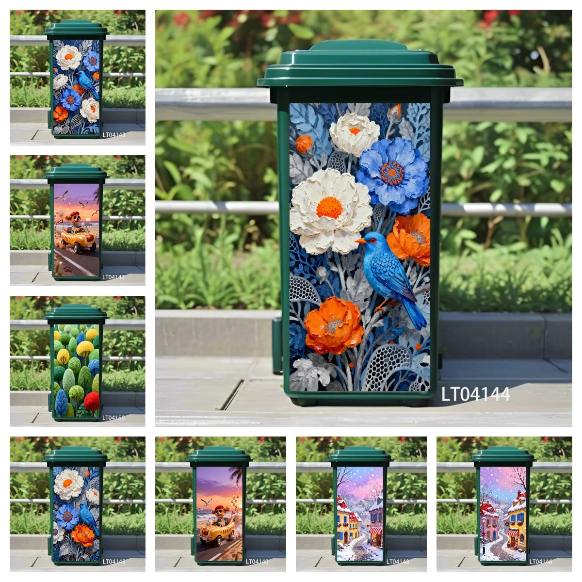 Cute Cartoon Plant Trash Can Stickers Waterproof  Removable Decals for Home Balcony Trash Decor Garbage Can Ornamental Stickers