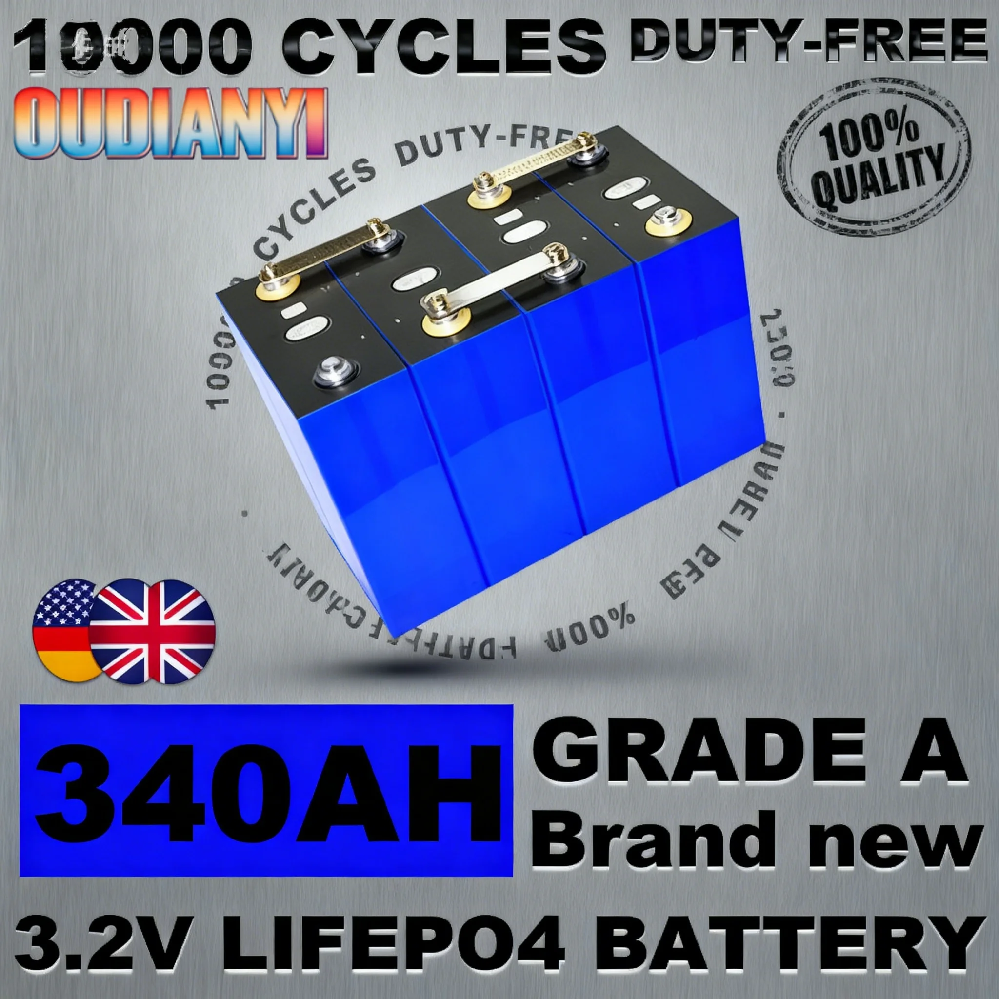 

OUDIANYI класс A 3,2 В 340 Ач Lifepo4 аккумулятор 6000 циклов DIY 12 В 24 В аккумуляторная батарея для домашнего хранения RV EV солнечная энергия