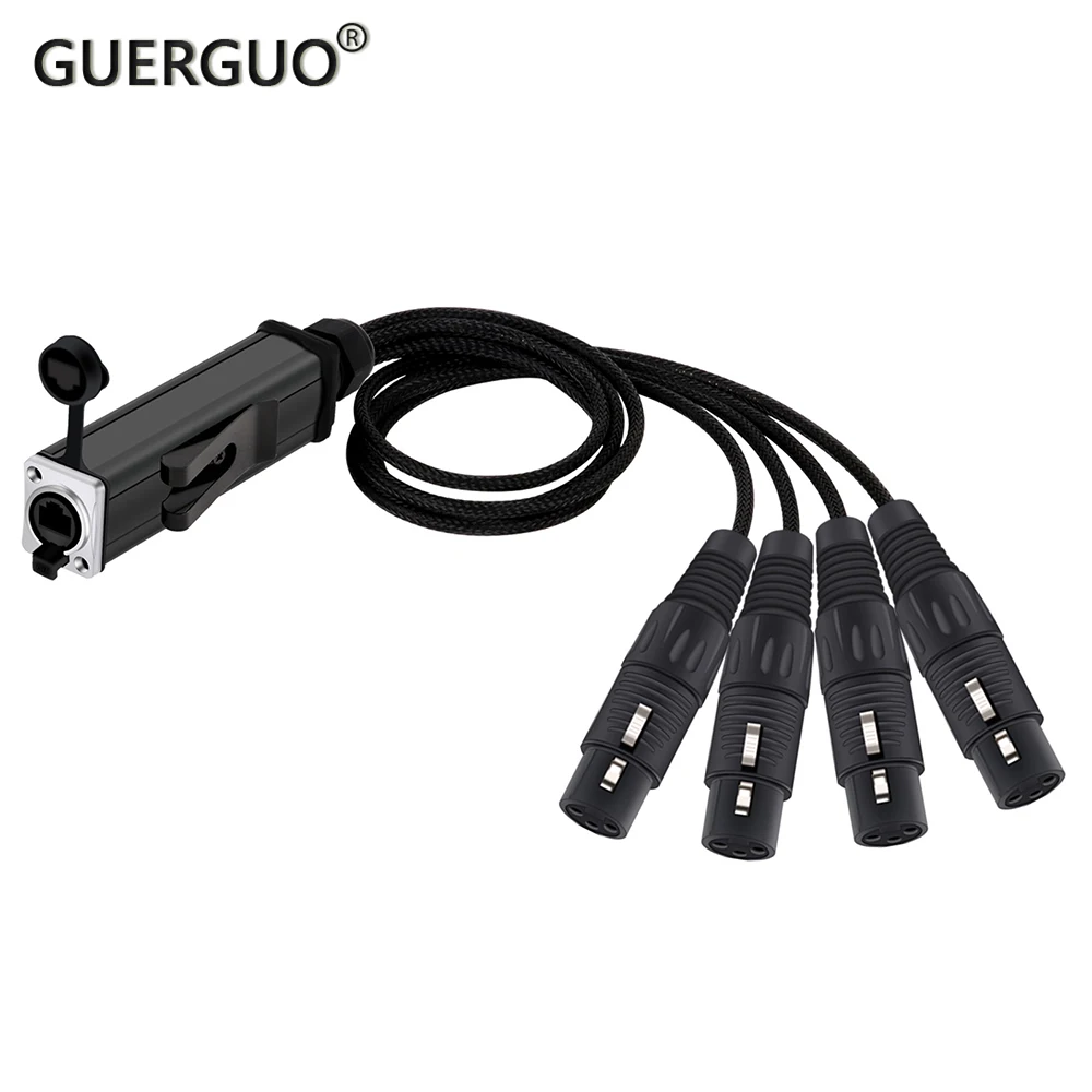 4 Channel Snake Audio Cable RJ45 Female to 3P XLR Connector Audio DMX Extension Color Braid Splitter for Stage Studio Recording