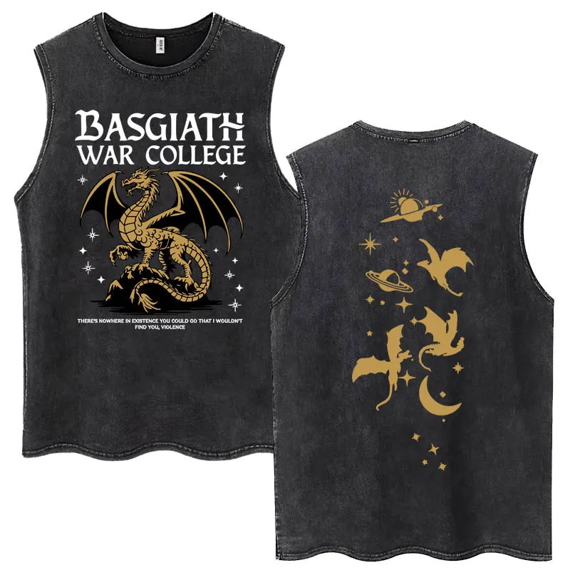 Basgiath War College Harajuku Washed Tank Tops Men Women Gothic Summer Sleeveless T Shirts Fourth Wing Dragon Rider Loose Tees