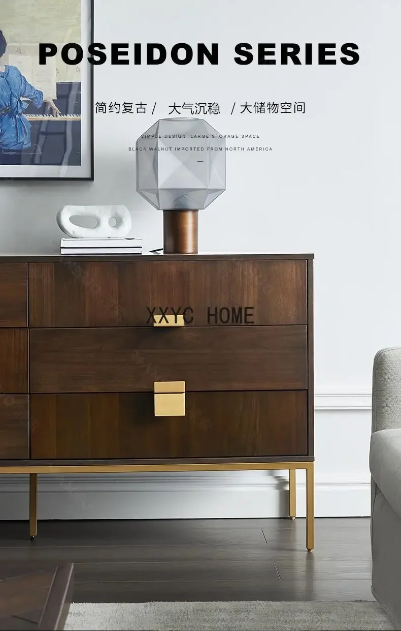 

Nordic Light Luxe Mid-Oude Stijl Borst Van Zes Laden Moderne Minimalistische Walnoot Dressoir Kast Retro Tv Bank Voor Slaapkamer