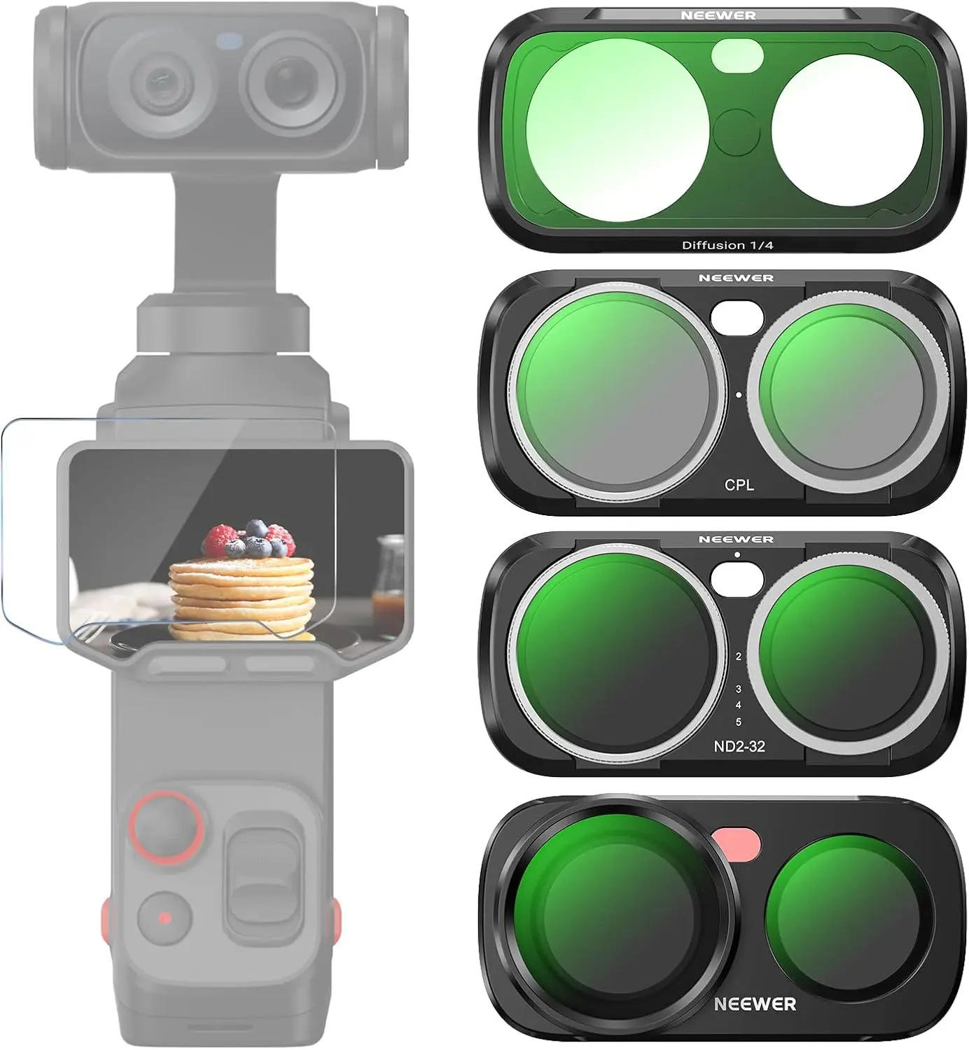 NEEWER ND CPL Filter Lens Set For Insta360 Luna Ultra Only,Variable ND 2-32, Circular Polarizer, Black Diffusion 1/4 Filter