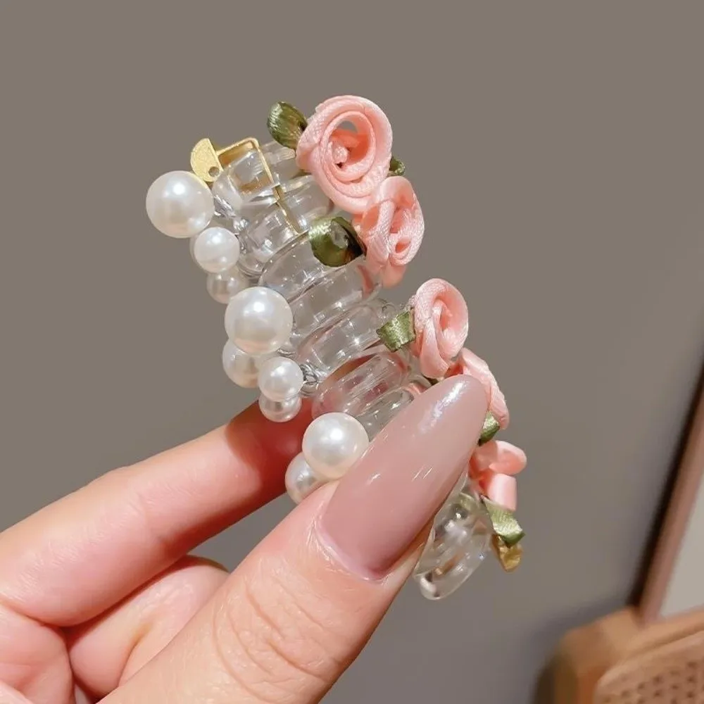 Sweet Rose Bead Rubber Band Charming Braided Style Telephone Line Hair Tie Flowers High Elasticity Ponytail Braid Hair Rope