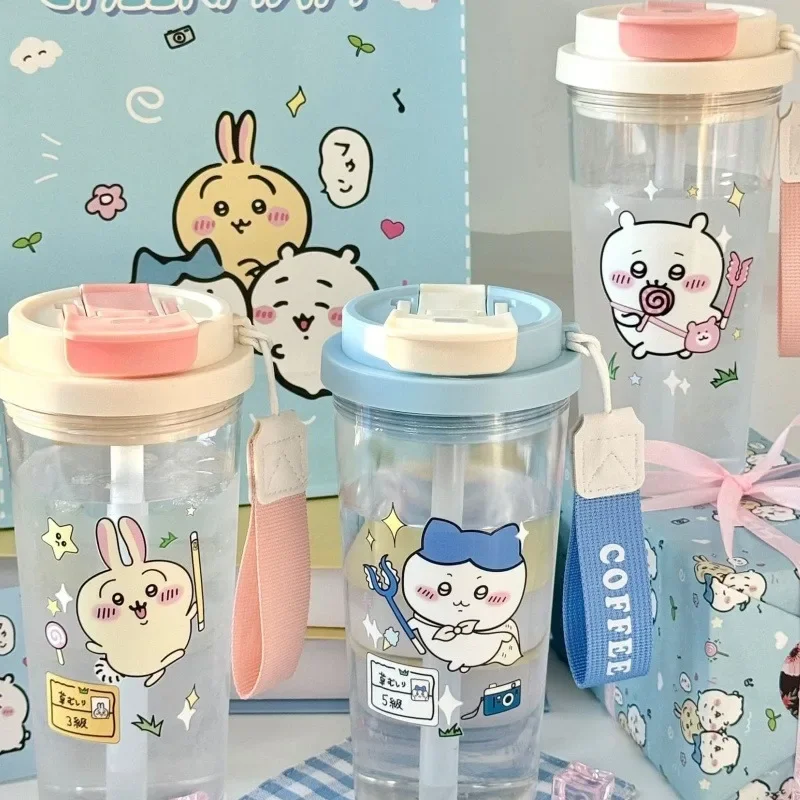 New Hachiware Usagi Chiikawa Practical Double Drinking Straw Cup Anime Kawaii Straight Drinking Mouth Household Water Cup Gift