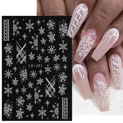 Glitter Christmas 3D Nails Stickers Snowflakes Xmas Elk Winter Snow Sliders Shiny Powder Design Heart French Nail Decals LS-J21