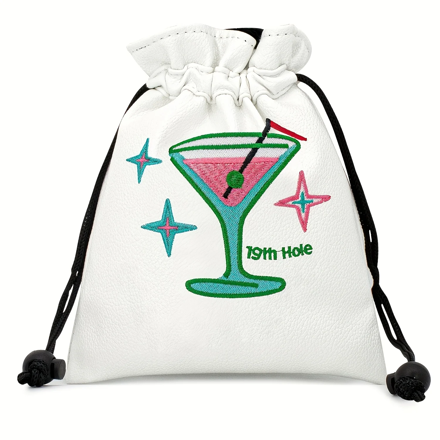 1pc Juice Cup Style Golf Bag with Drawstring Closure, Portable Durable Faux PU Golf Ball & Tee Pouch with Drawstring - Premium