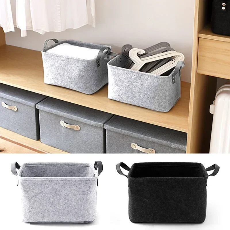 1pc Felt Storage Basket Handle Nordic Large Storage Box  Living Room Sundries Storage Baskets Folding Bedroom Cloth Organizer