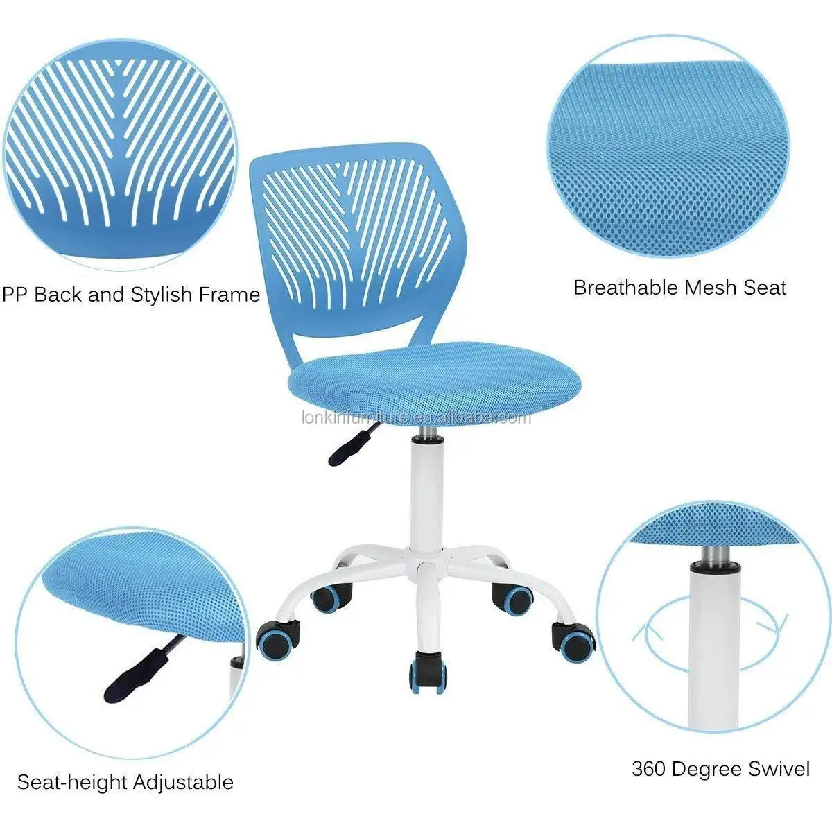 Roterende Blauwe Kinderen Student School Plastic Bureaustoelen School