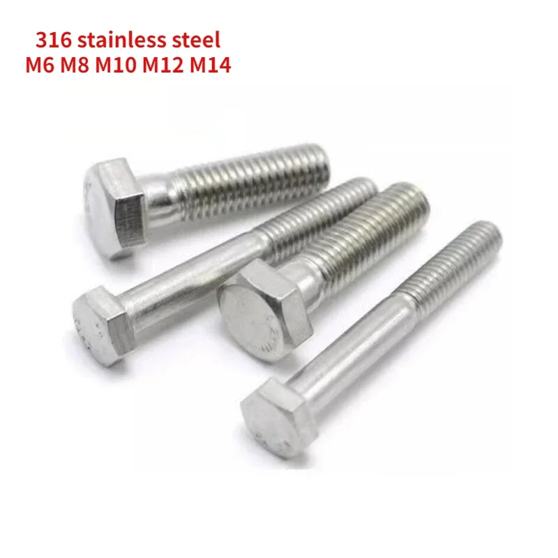 2/5/10/20pcs M6 M8 M10 M12 M14 316 Stainless Steel Outer Hexagon Half Tooth Screw Extension Bolt Screw Length=30mm-120mm