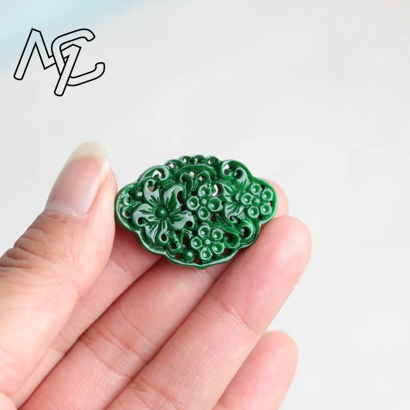 2pc Natural Jade Dry Cyan Double Sided Hollow Carving Accessories DIY Earrings Fashion Real Jewelry Charm Amulet Luxury Gifts - view 5