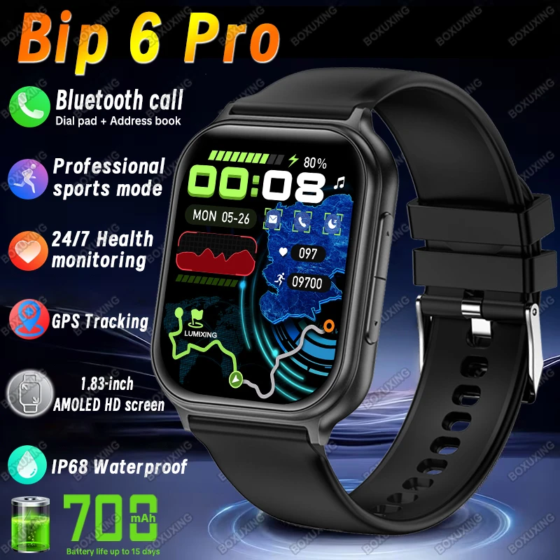 

Новые умные часы Bip 6 Pro для мужчин и женщин, для занятий спортом на открытом воздухе, фитнеса, водонепроницаемые по стандарту IP68, с измерением частоты сердечных сокращений, отслеживанием сна, GPS, Bluetooth, функцией звонков.