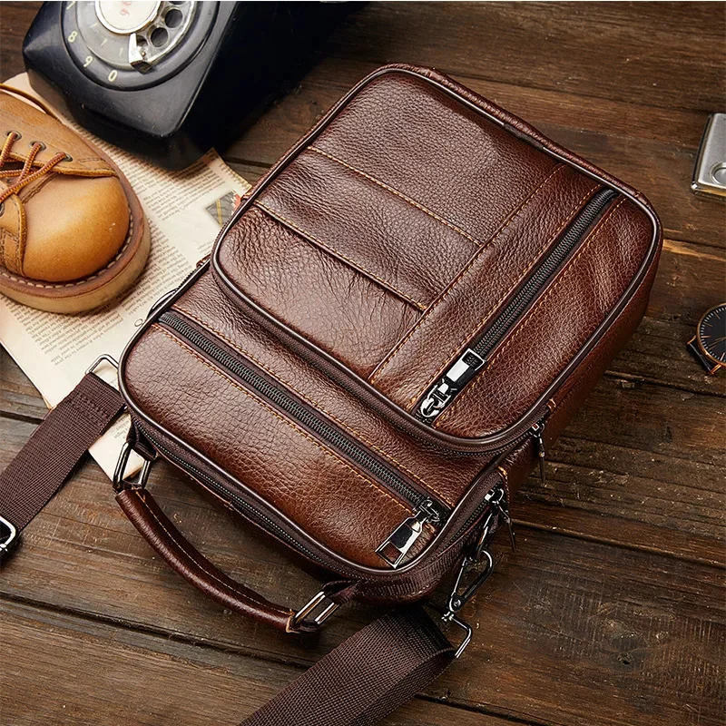 Bolsa crossbody de couro genuíno para homens, bolsa de ombro masculina, pequena bolsa de viagem, bolsa mensageiro natural, bolsa para tablet masculina