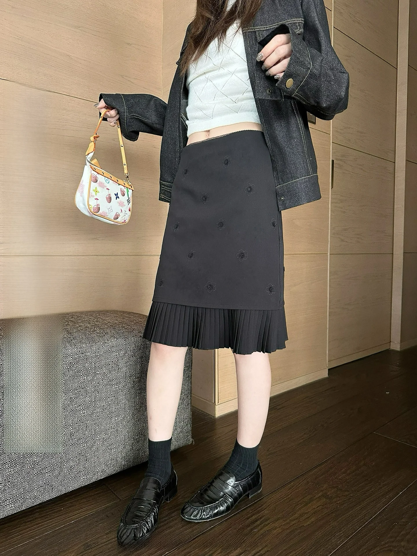 

Ningi Bla Embroidered A-Line Midi Skirt Women's Spring Vintage Ele Loose Versatile f-length Skirt Casual Hollow ou...