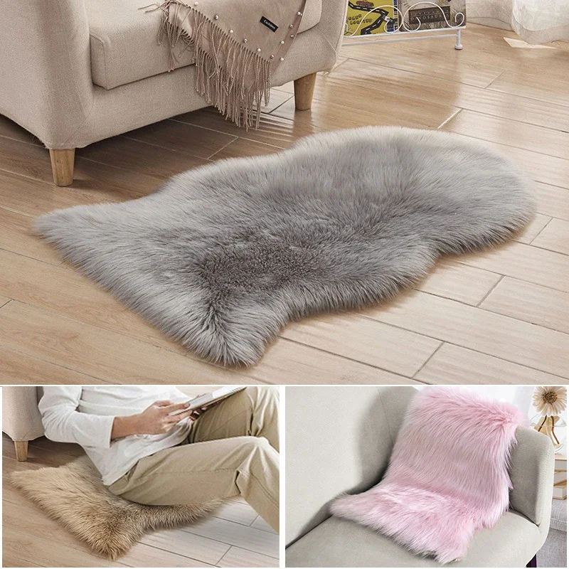 Irregular Shape Soft Artificial Sheepskin Rug Carpet Chair Cover Artificial Wool Warm Hairy Carpets Fur Area Rug For Living Room