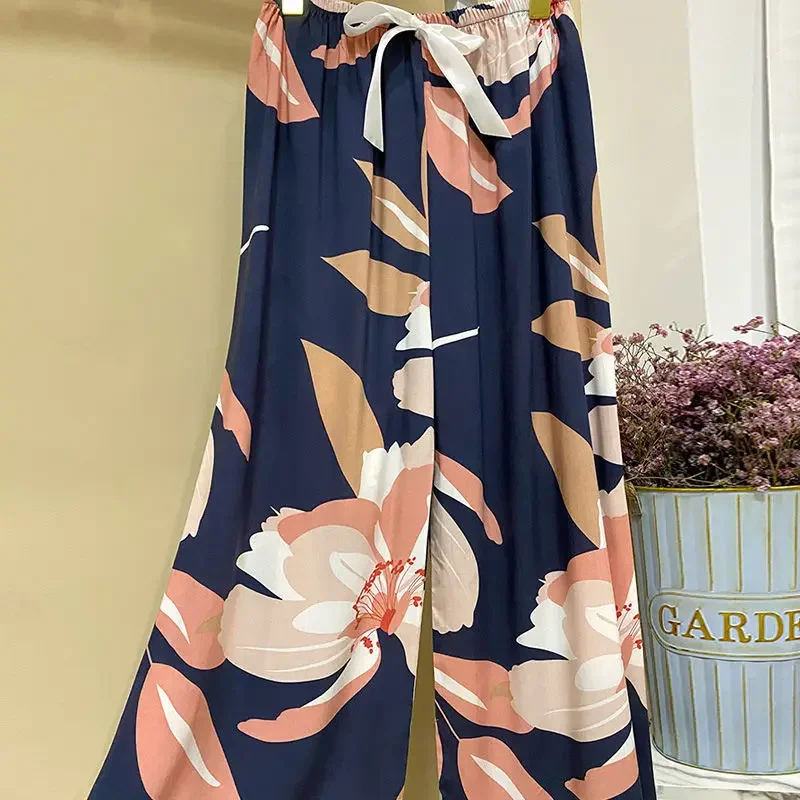 Women Sleep Pants Cotton Pajama Pants Print Loungewear Trouser Wide-legged Pants Sweatpants Casual Pajamas Beach Loose
