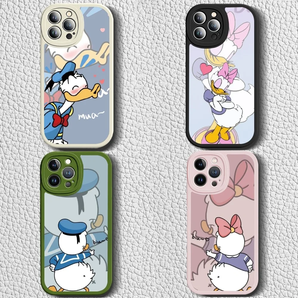 Cartoon D-Donald D-Daisy Duck Phone Case Leather Liquid Silicone Phone Case For IPhone 16 15 14 13 12 Pro Max Apple Cases Cover