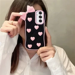 Phone Case for Samsung Galaxy S23FE S23 S24Ultra A54 A55 A35 Ins Cute Black Love Bow High Quality Soft Silicone Shockproof Cover