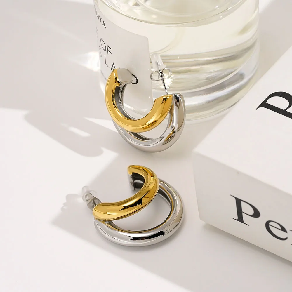 ENFASHION Aretes De Mujer C Shape Line Match Color Stud Earrings For Women's 18K Gold Plated In Earings Fashion Jewelry E251682