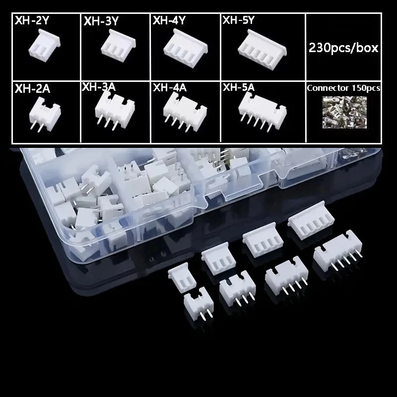 230 Pcs XH2.54 2p 3p 4p 5pin 2.54mm Pitch Terminal Male And Female Housing Kit Pin Connector Terminal Connector Kit