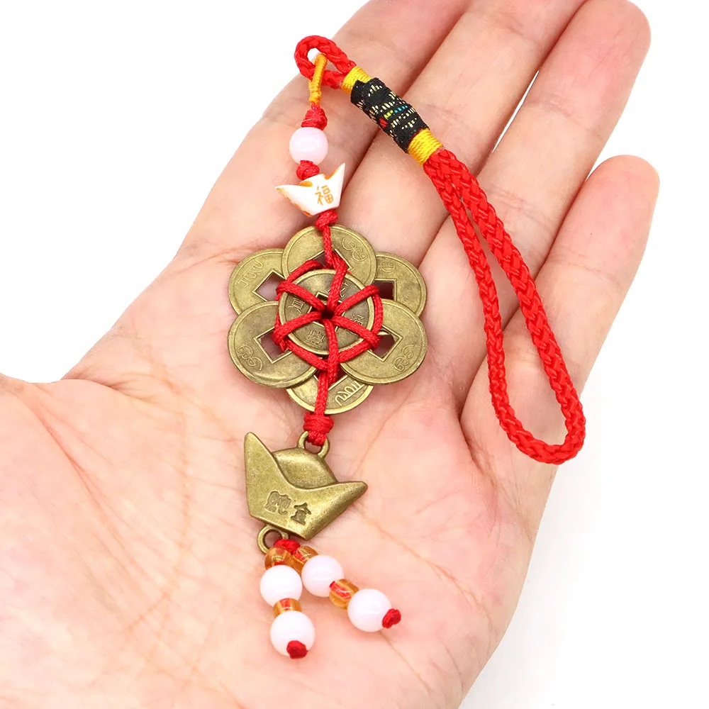 Mascot Wealth Lucky Brass Coin Chili Cabbage Tomato Keychain Chinese Knot Five Elements Bracelets Fengshui Home Decoration Gifts