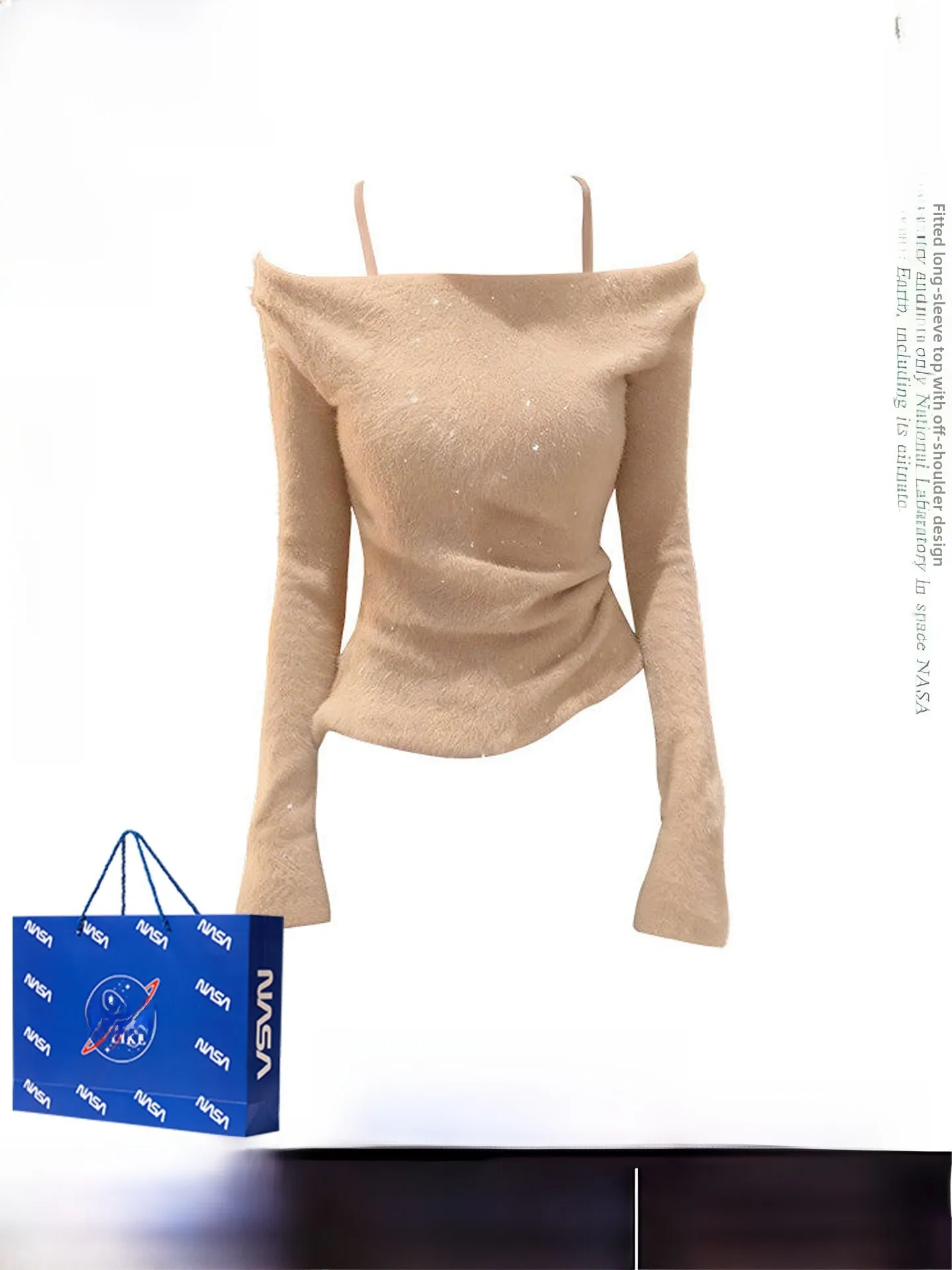 

Ele Long Sve One oulder T-irt Women's Autumn Winter Glitter ow oulder Knitwear Slant oulder Top Gentle Sle