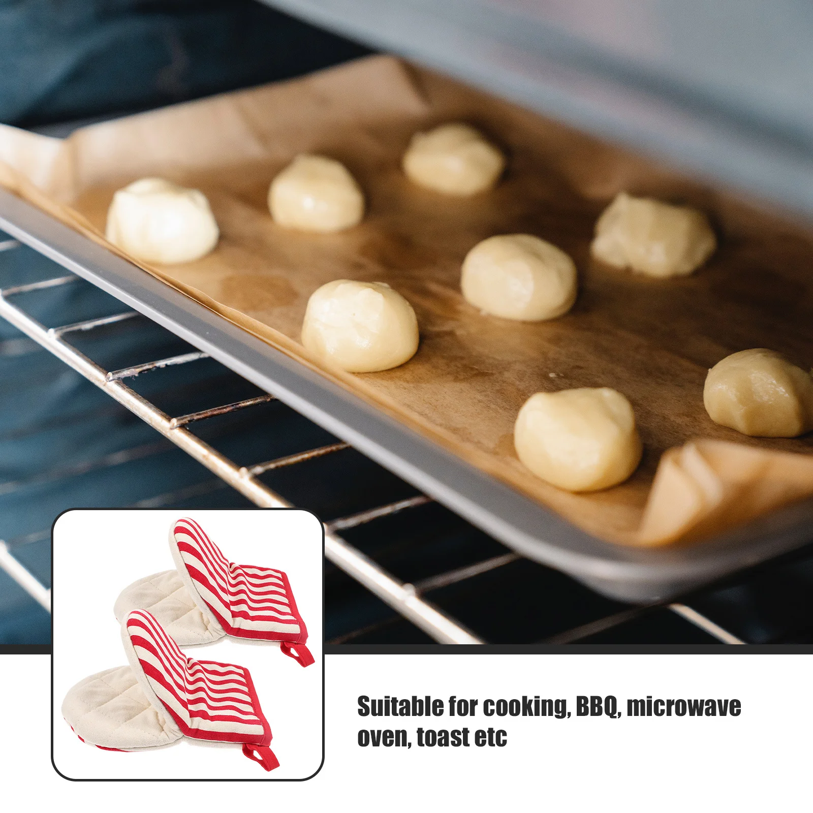 

1Pair Heat Resistant Oven Gloves Striped Design Hanging Hole Suitable for Cooking Bbq Microwave Oven Mitts Kitchen