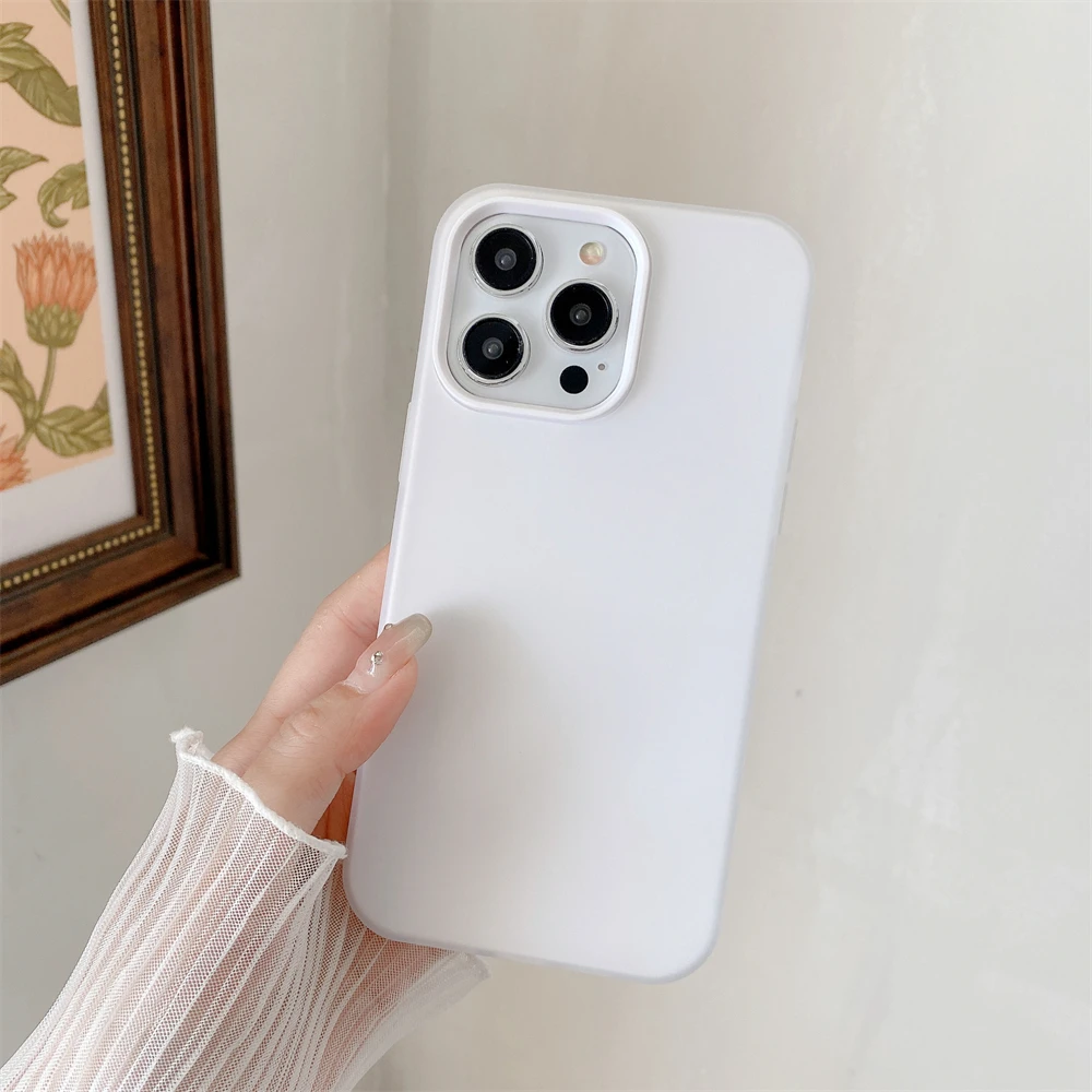 Luxury Matte Solid White Color With Camera Bumper Phone Case For iPhone 15 14 13 12 11 Pro Max Plus Skin Feeling Full Back Cover