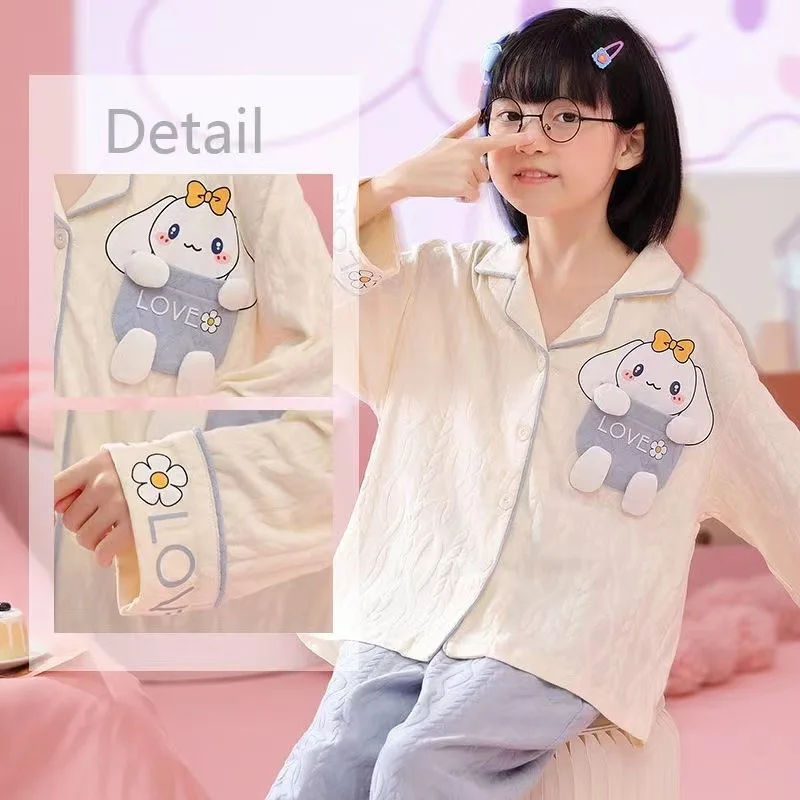 Long Sleeve Combed Cotton Cardigan Student's Home Wear Sleepwear Pajama Robe Children's Clothing Mother Kids