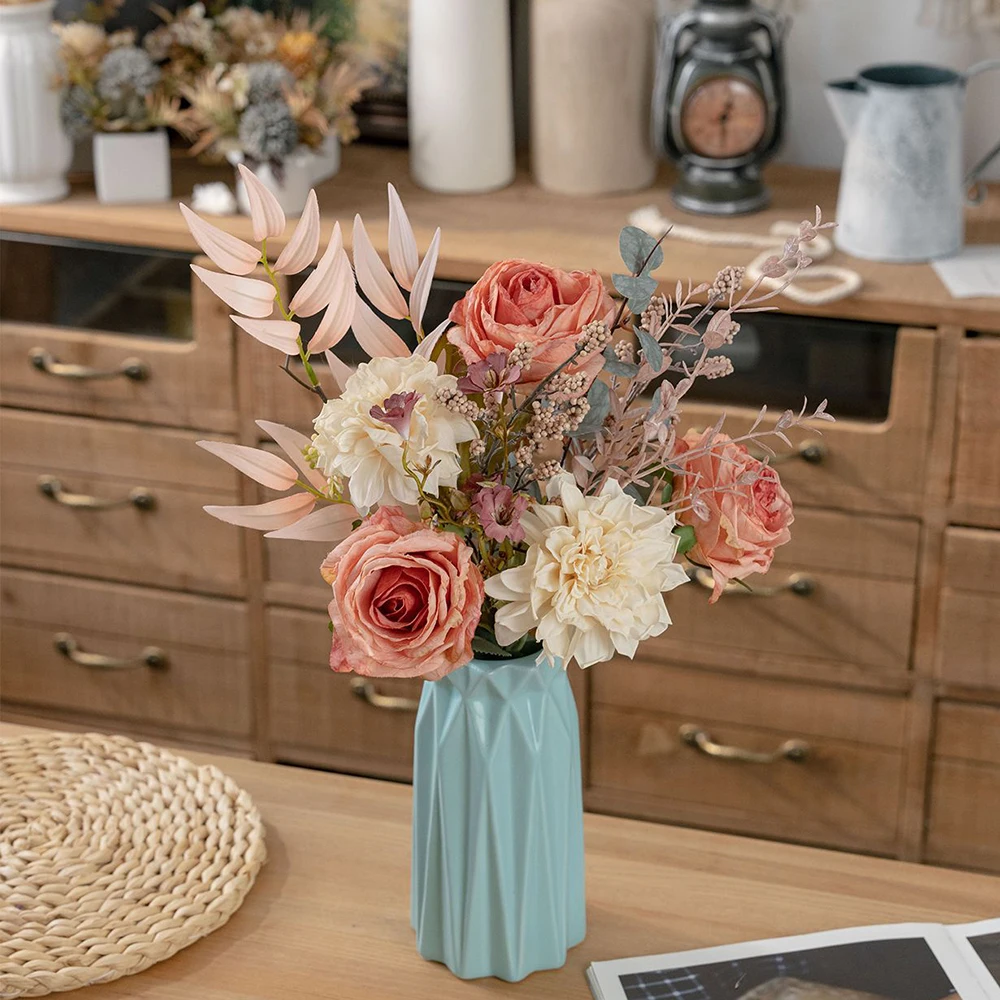 

4PCS Rose Artificial Flowers Wedding Home Room Festival Decoration Wreaths bridal bouquet Dining table vase Photography Props