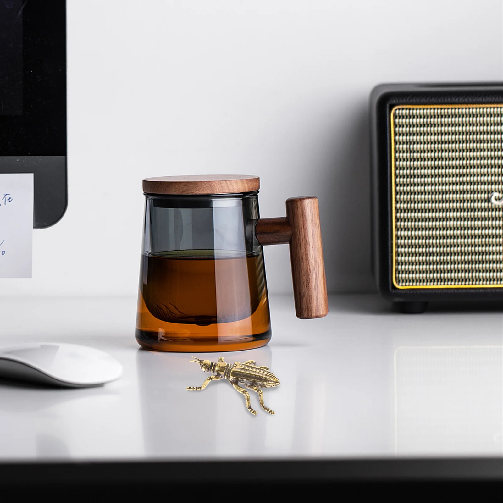 

2pcs Brass Statue Flat Bottom Desktop Decor Retro Small Craft Ornament Simulation Cricket Adornment Exquisite Indoor Decor