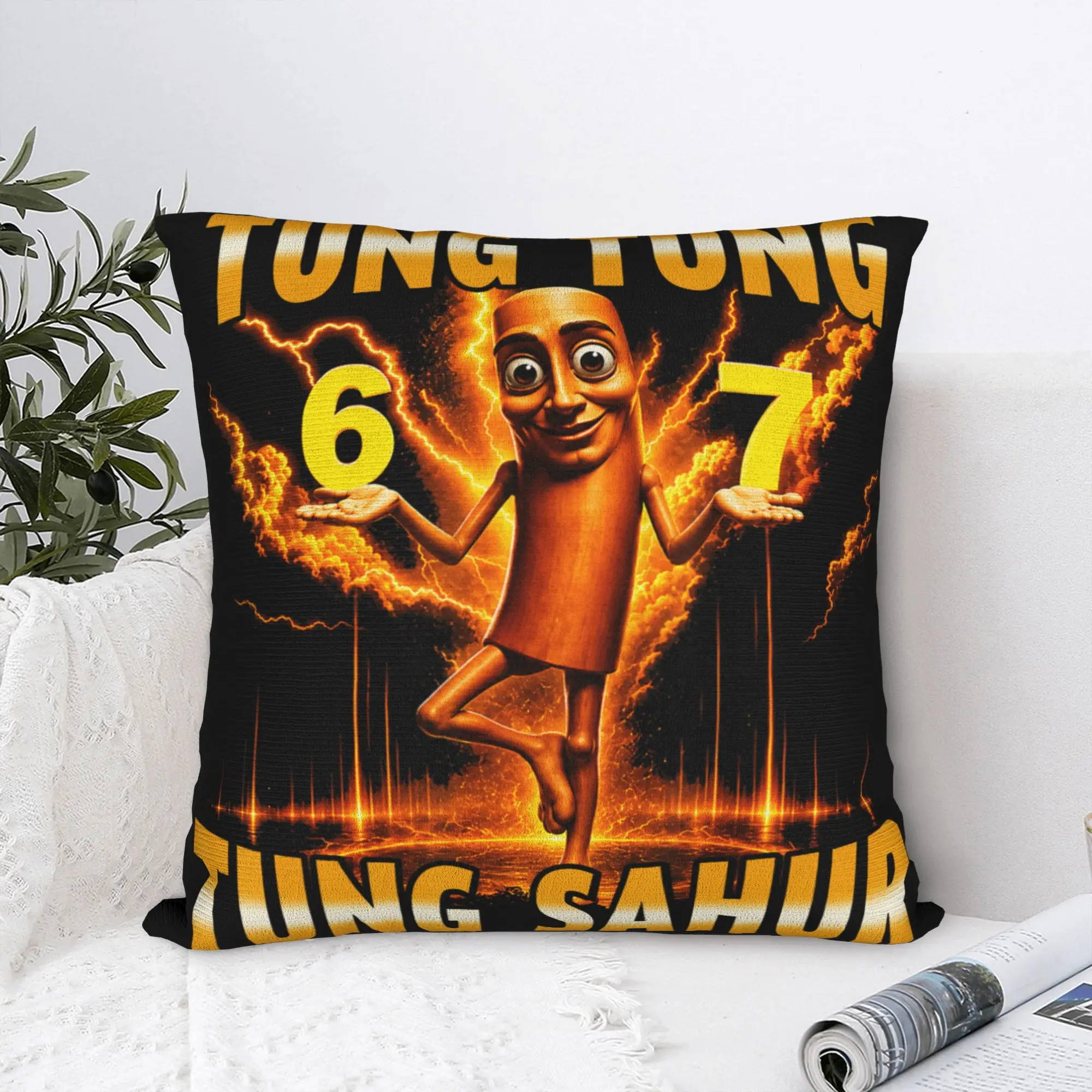 Tung Tung Tung Sahur is Calling 67 Six Seven Meme Pillow Cover Vintage Pillow Case For Sofa Home Decoration Print Pillowcases