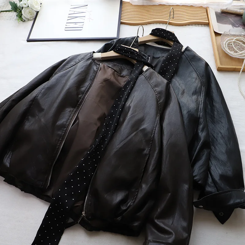 بارد ort جلد Jaet المرأة القهوة اللون الرجعية Sle دراجة نارية Jaet الخريف وصول جديد رقيقة بو معطف جلد ل Youn... #2