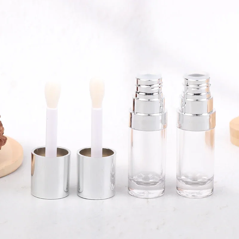 8ML Electroplated Silver Lip Gloss Tubes Big Brush Plastic Lip Balm Tube Lipstick Mini Sample Cosmetic Container Sample Bottle