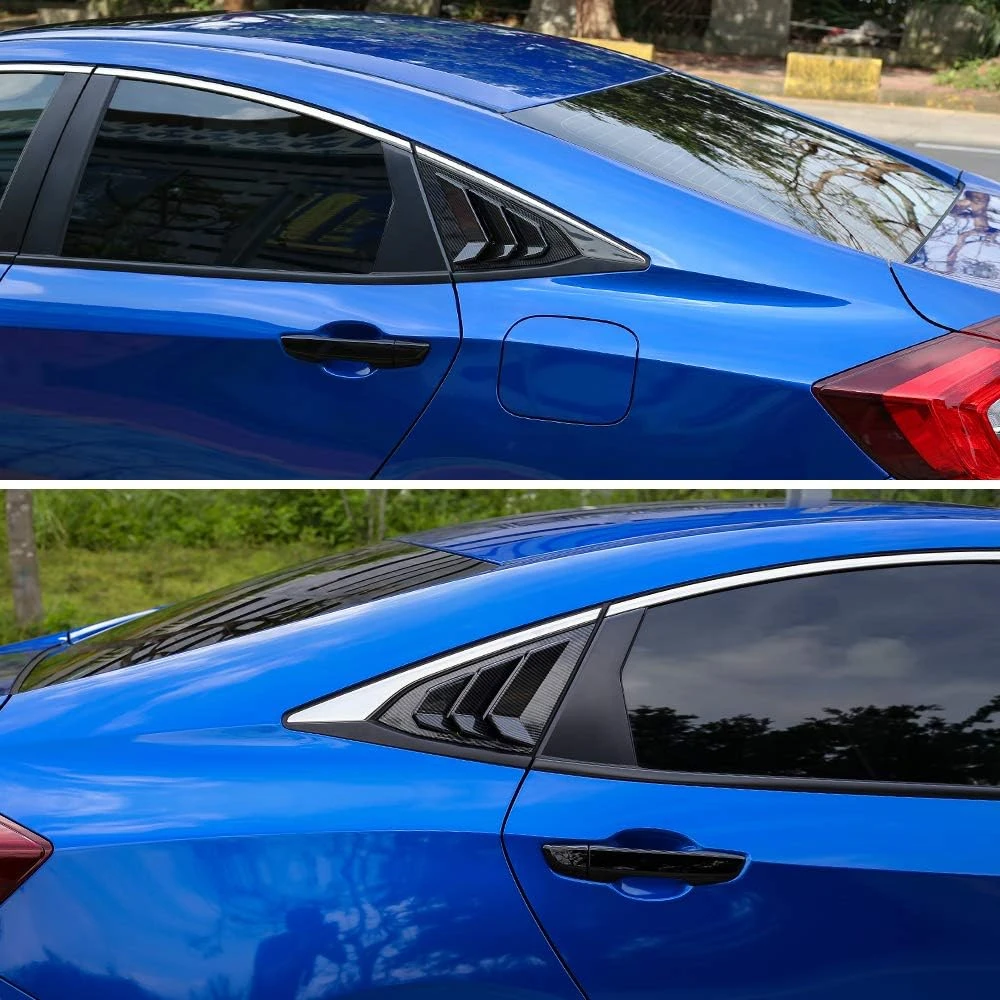 For Honda 10th Gen Civic Sedan 2016-2021 Rear Side Window Louvers Racing Style Triangular Window Glass Blinds Carbon Fiber