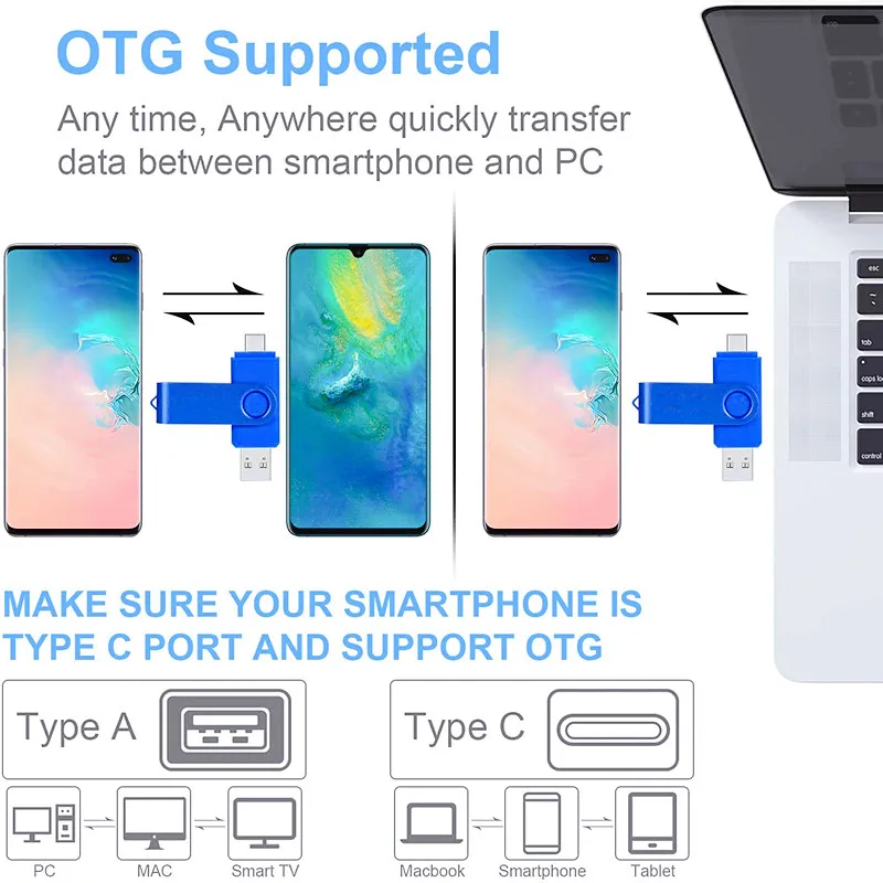 C 타입 USB 플래시 드라이브 OTG 3.0 펜드라이브 64GB 32GB 16GB 128GB 펜드라이브 외장 저장 장치, 마이크로 메모리 스틱 타입-C 256gb 512gb