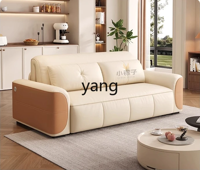 LTT sofá-cama elétrico de couro com controle remoto inteligente dobrável de dupla finalidade creme vento pequeno apartamento sala de estar estudo