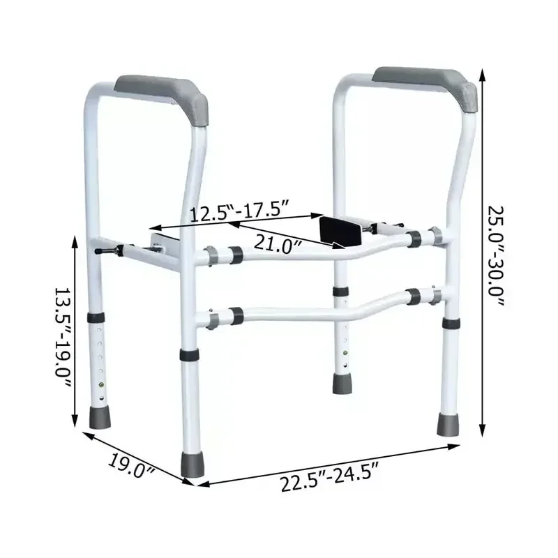 Adjustable Height & Width Toilet Armrests Toilet Safety Rails Free Standing Safety Aid Frame Handrails Rotatable Clip