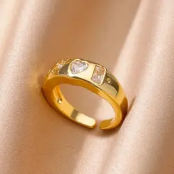 Cubic Zirconia Stainless Steel Rings for Women Gold Color Waterproof Cast Textured Ring Fashion Zircon Wedding Jewelry Gift 2024