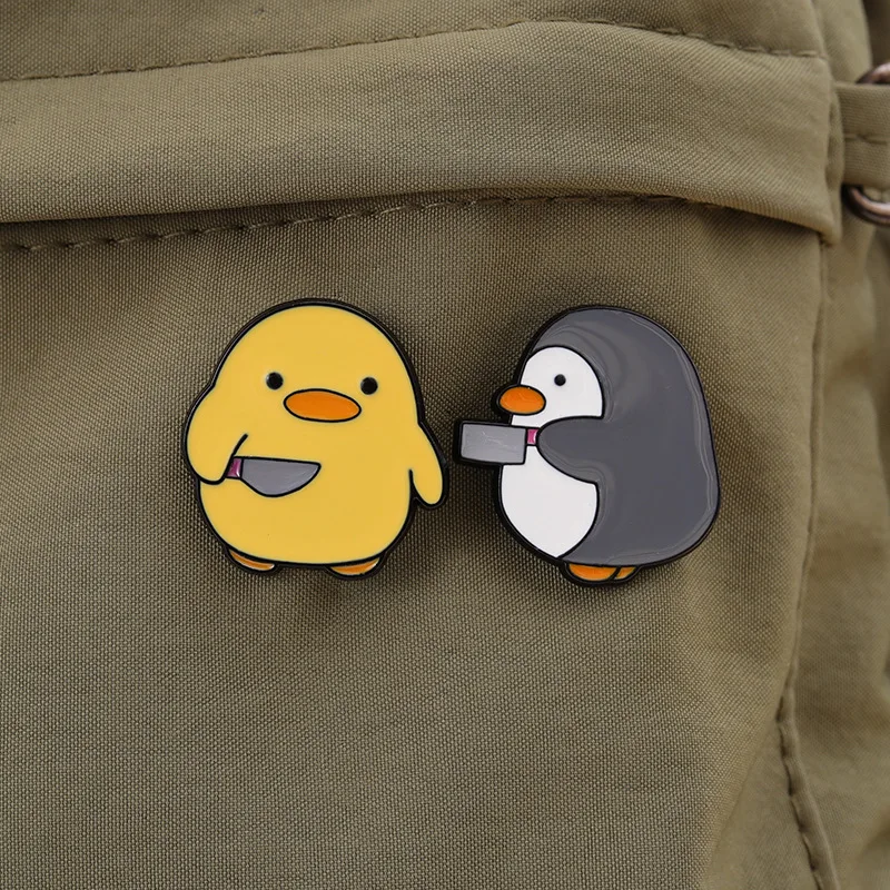 Cute Cartoon Penguin with a Knife Series of Alloy Corsage Beautiful Penguin/Yellow Duck Modeling Animal Badges image 5