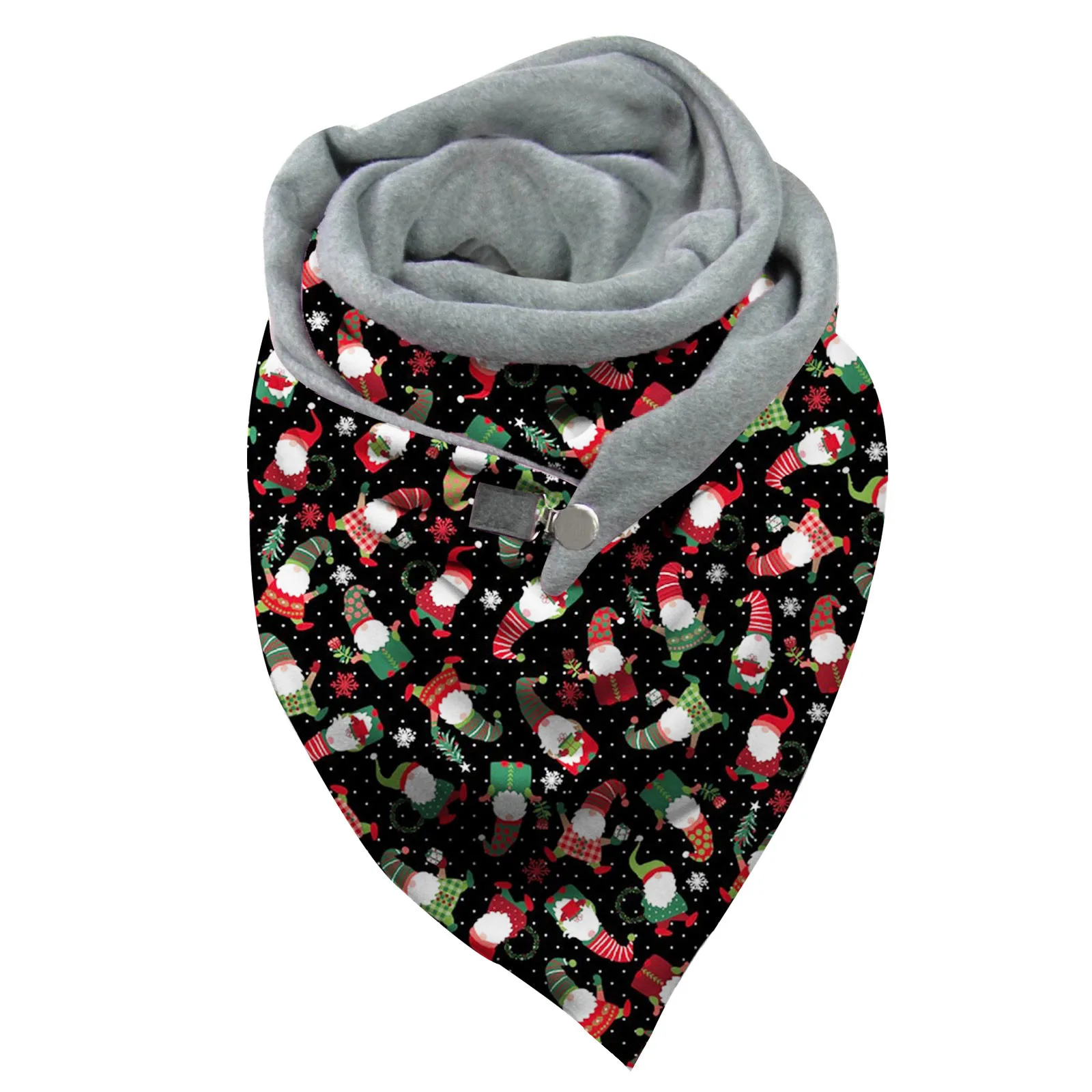 Women Button Scarves Wraps Autumn Winter Fleece Warm Christmas Print Triangle Buckle Scarf Neck Gloves Soft Scarfs Shawls