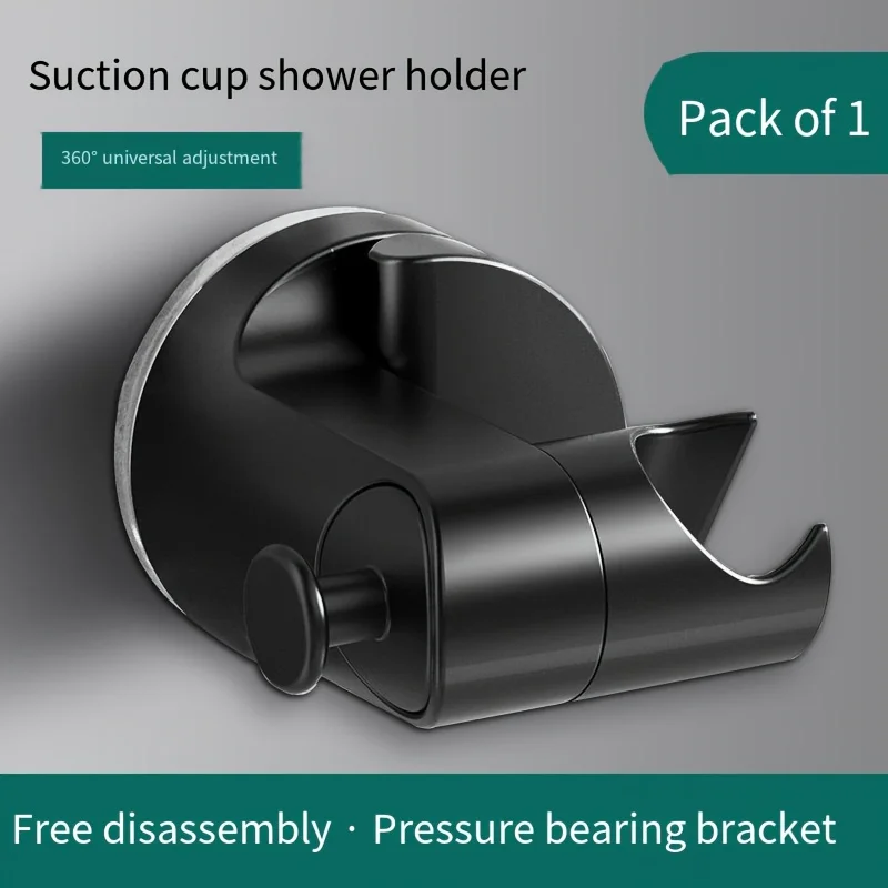 Easy to install shower head bracket without drilling, with adjustable suction cup and rotating hook - durable plastic