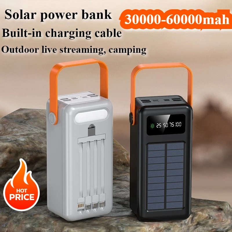 

Fast Charging 50000mAh 60000mAh Solar Panel Power Bank Comes with Four Wire External Battery Pack with Flashlight for Camping