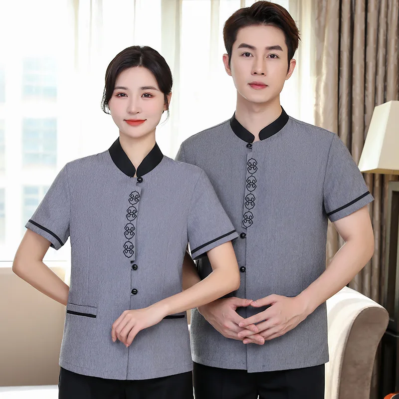 ทําความสะอาดชุดทํางานสําหรับผู้ชายและผู้หญิงทําความสะอาดโรงแรมเครื่องแบบแขนสั้นโรงแรมทําความสะอาดทรัพย์สินทําความสะอาดPASฤดูร้อนเกสต์